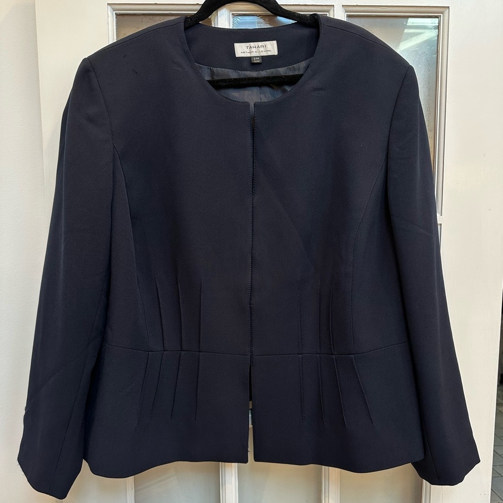 Tahari Arthur Levine Navy Blazer Plus Size 24W Career Office Tailored Jacket NWT